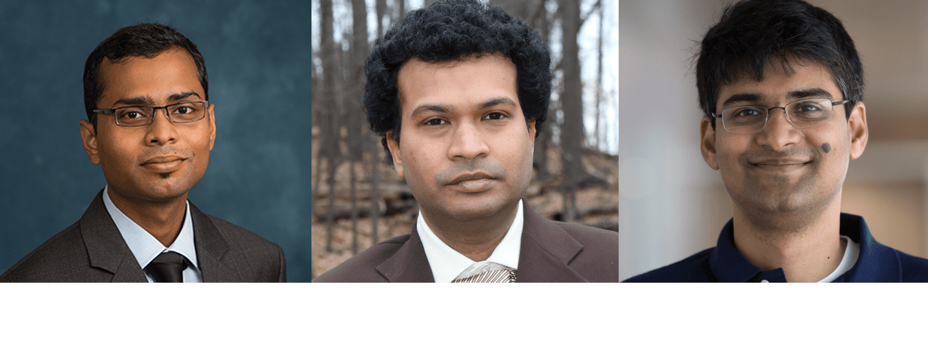 headshots of Sambit Das, Phani Motamarri and Vikram Gavini