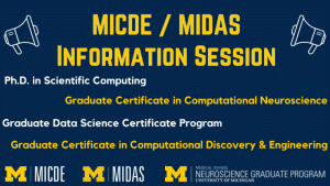 MICDE / MIDAS Information Session PhD in Scientific Computing Graduate Certificate in Computational Neuroscience Graduate Data Science Certificate Program Graduate Certificate in Computational Discovery and Engineering