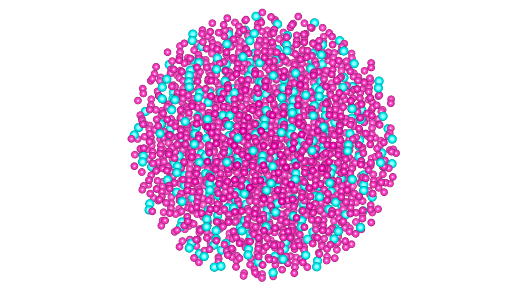 A circle of blue and pink particles